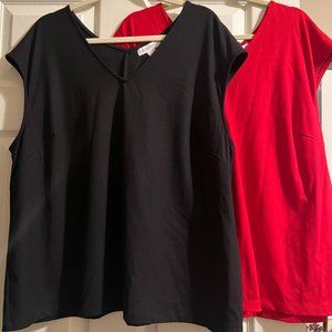 Liz Claiborne Plus Women's V Neck Sleeveless Blouses -RED & BLACK Size 1X